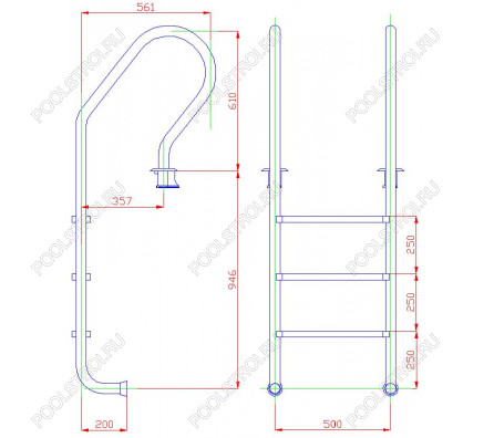 Лестница 3 ступени (у.б.) Flexinox PARALLEL  AISI-316 (87121877)