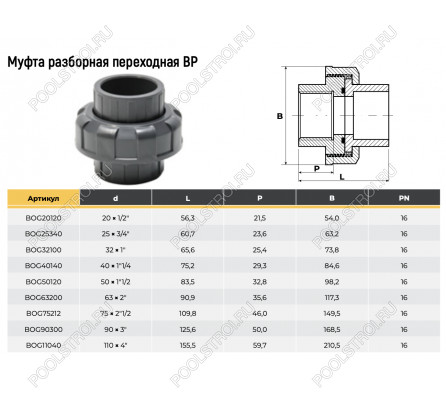 Муфта разборная переходная ВР d50x1-1/2