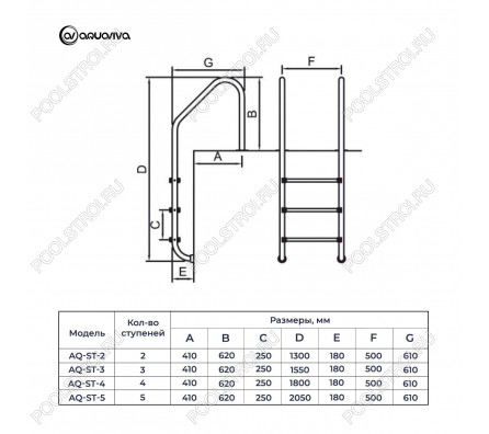 Лестница AquaViva ST-315 -STANDARD 3cтAISI-316
